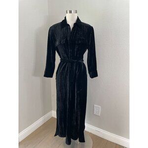 L'agence Womens XS Tall Luxe Black Velvet Button Up Maxi Dress With Waist Tie